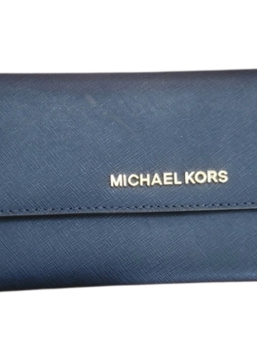 Michael Kors Deep Blue Saffiano Leather Clutch Wallet with Gold Logo